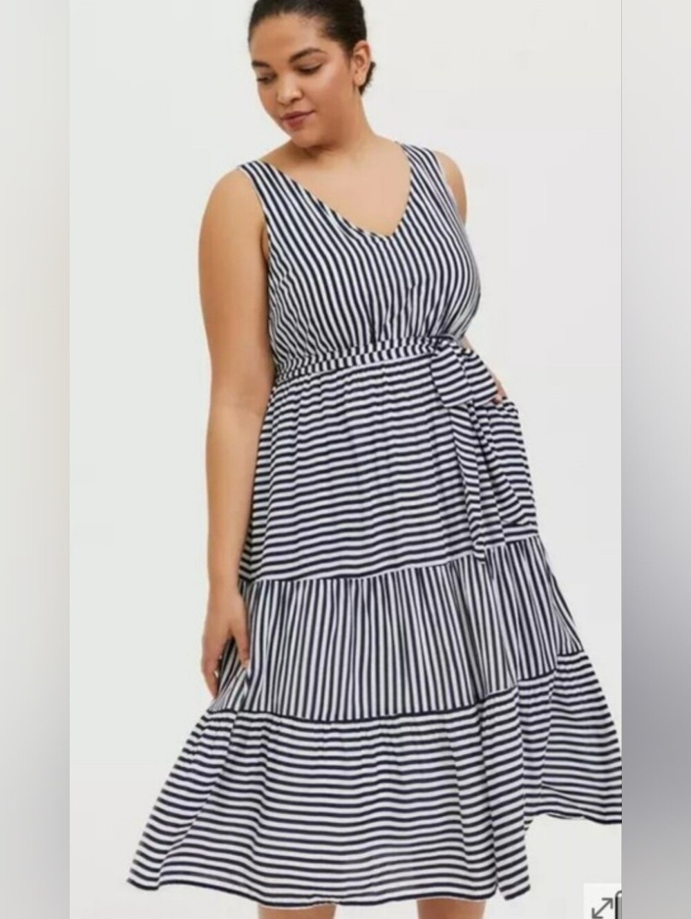 torrid Navy & White Striped Sleeveless V-Neck Tiered Maxi Dress